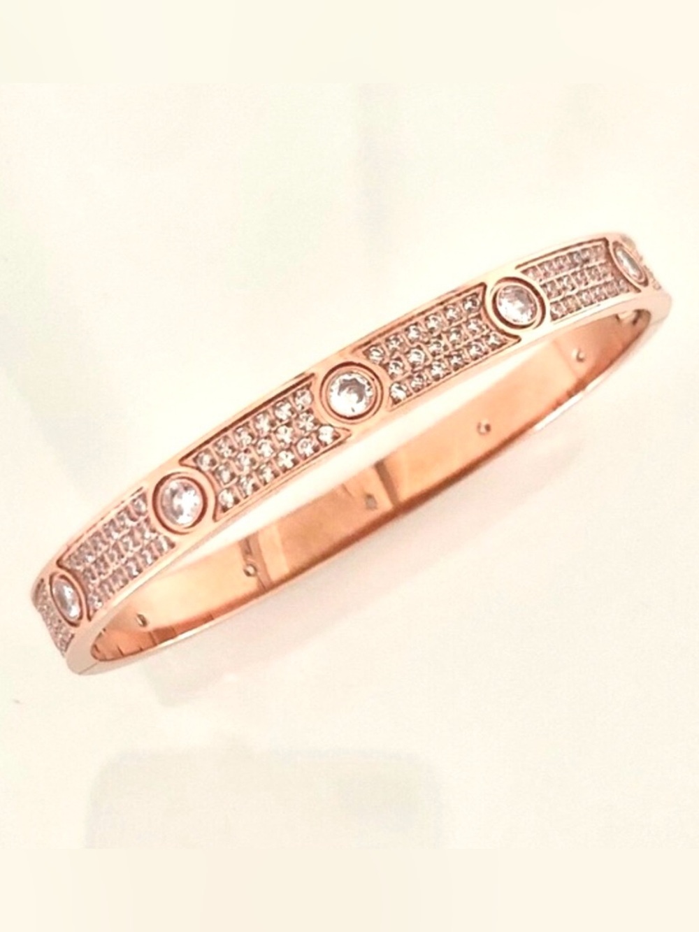 Rose Gold Crystal Pavé Bangle Bracelet 16cm